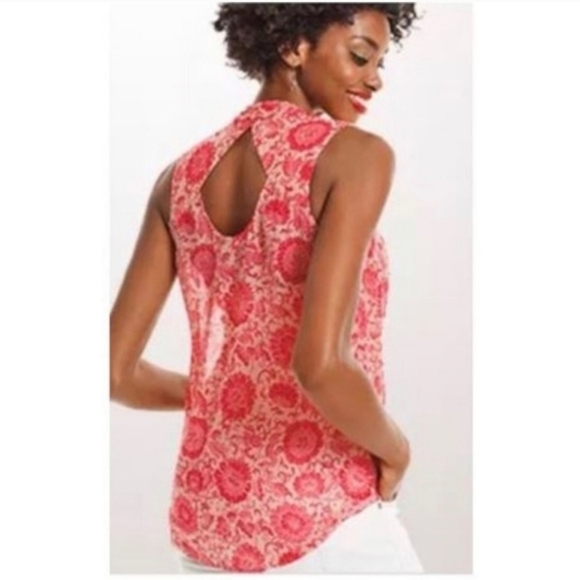 Cabi #5037 Vita Sleeveless Top Cutout Back Floral Medium Sheer - Picture 2 of 8